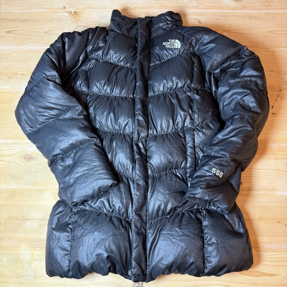 The North Face 550 Down Puffer Jacket Black Full Zip Kid Girls Sz M 10-12